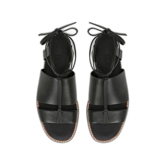 Vince Forster Black Leather Low Wedge Ankle Wrap Sandals size 7.5 - Picture 2 of 5